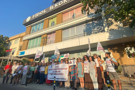 Kadın öğretmenler özel okul patronu şiddetini protesto etti